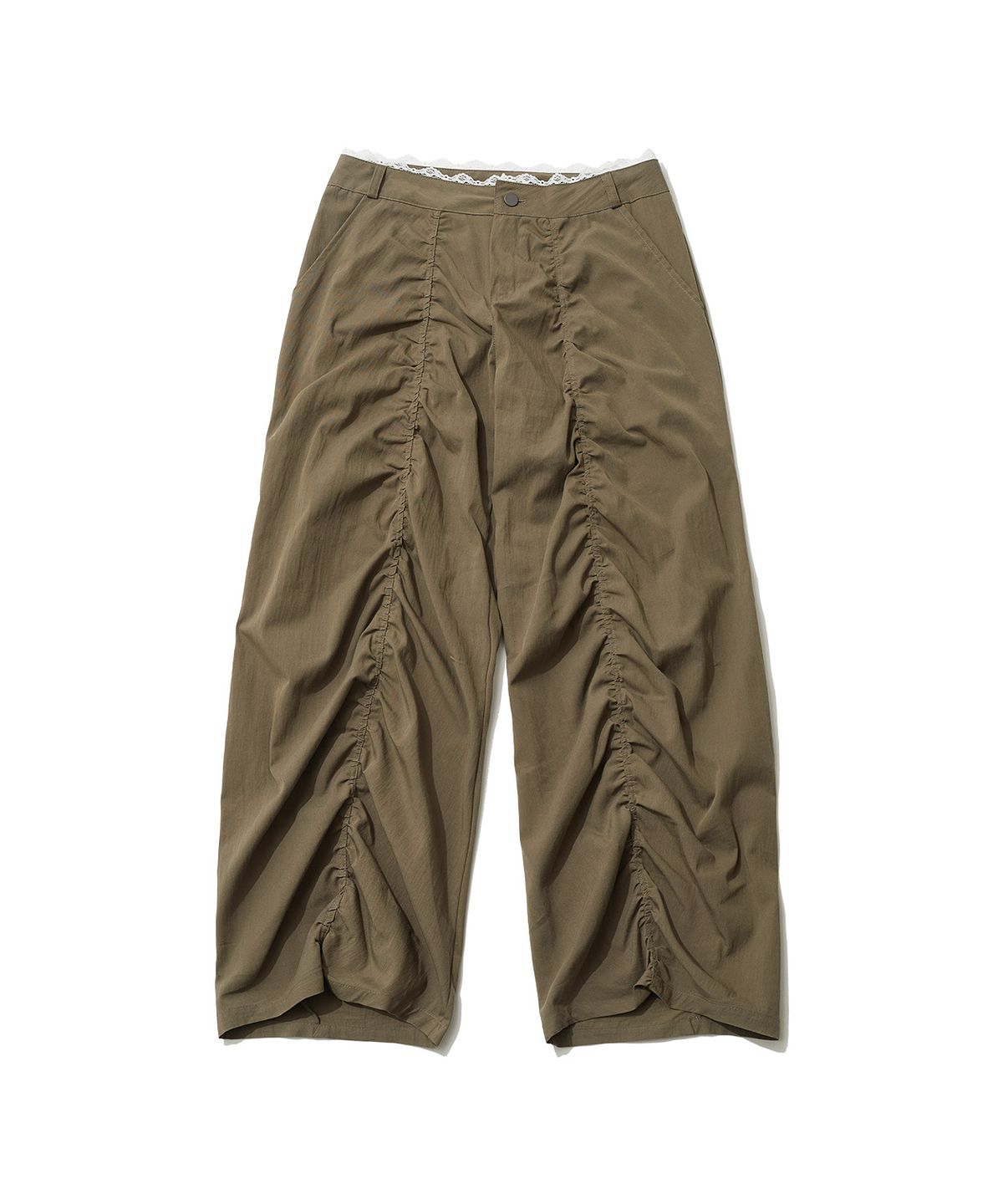 잇자바이브(ITZAVIBE) LACE LAYERED WIDE PANTS - KHAKI