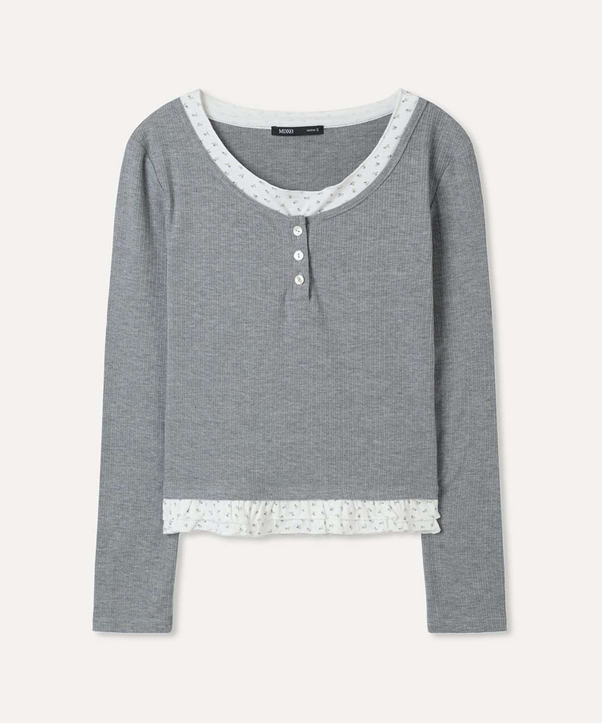 미쏘(MIXXO) 패턴 프릴 레이어드 티셔츠_MIWLWG412A MIWHWG50QA