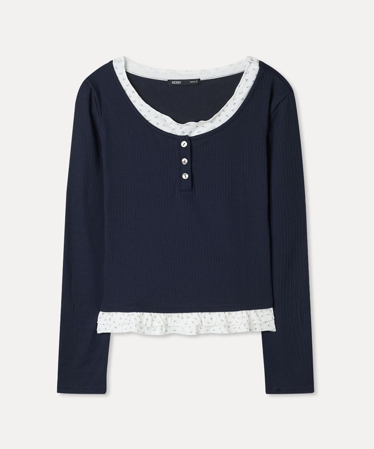 미쏘(MIXXO) 패턴 프릴 레이어드 티셔츠_MIWLWG412A MIWHWG50QA