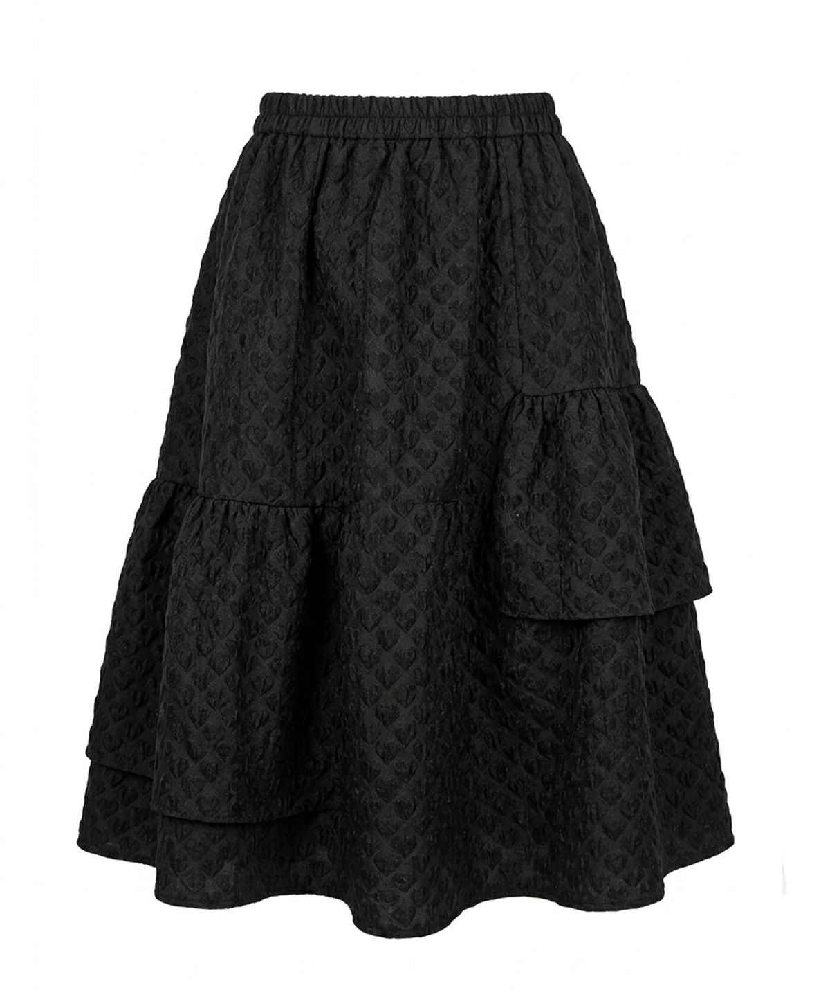 페이키(FAKIII) Fakiii Heart Jacquard Flare Midi Skirt_Black