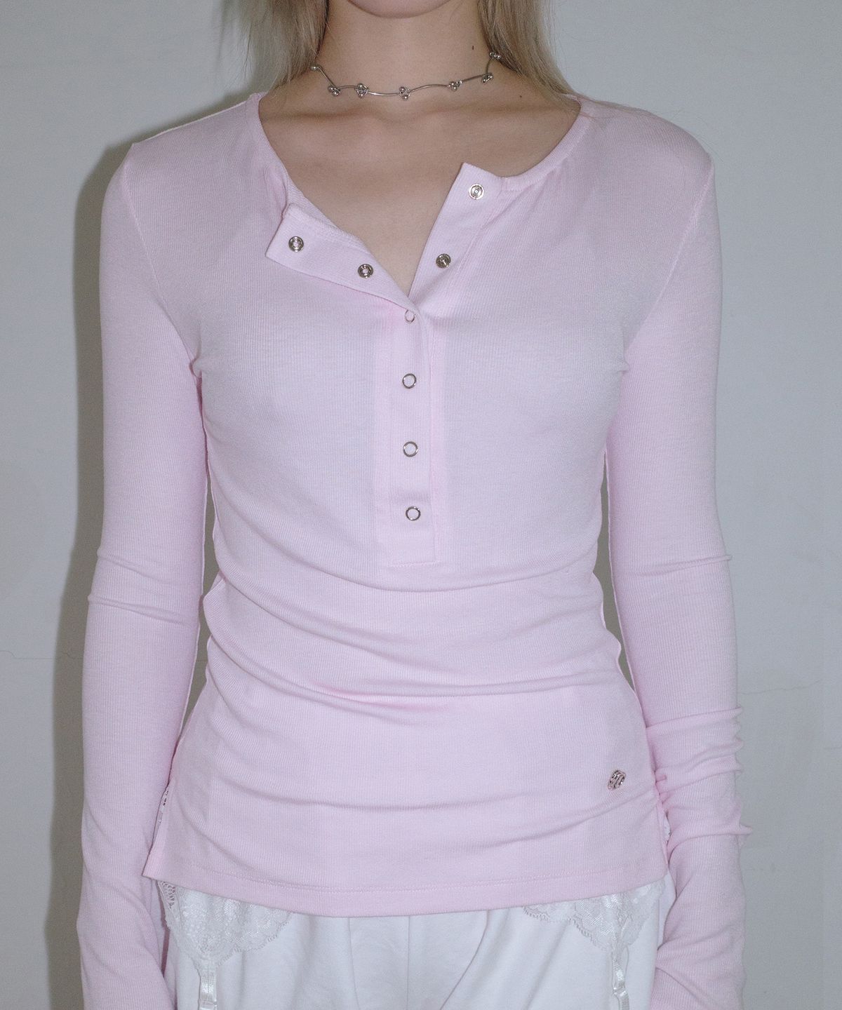 페이키(FAKIII) Button Bell Line Knit_Baby Pink