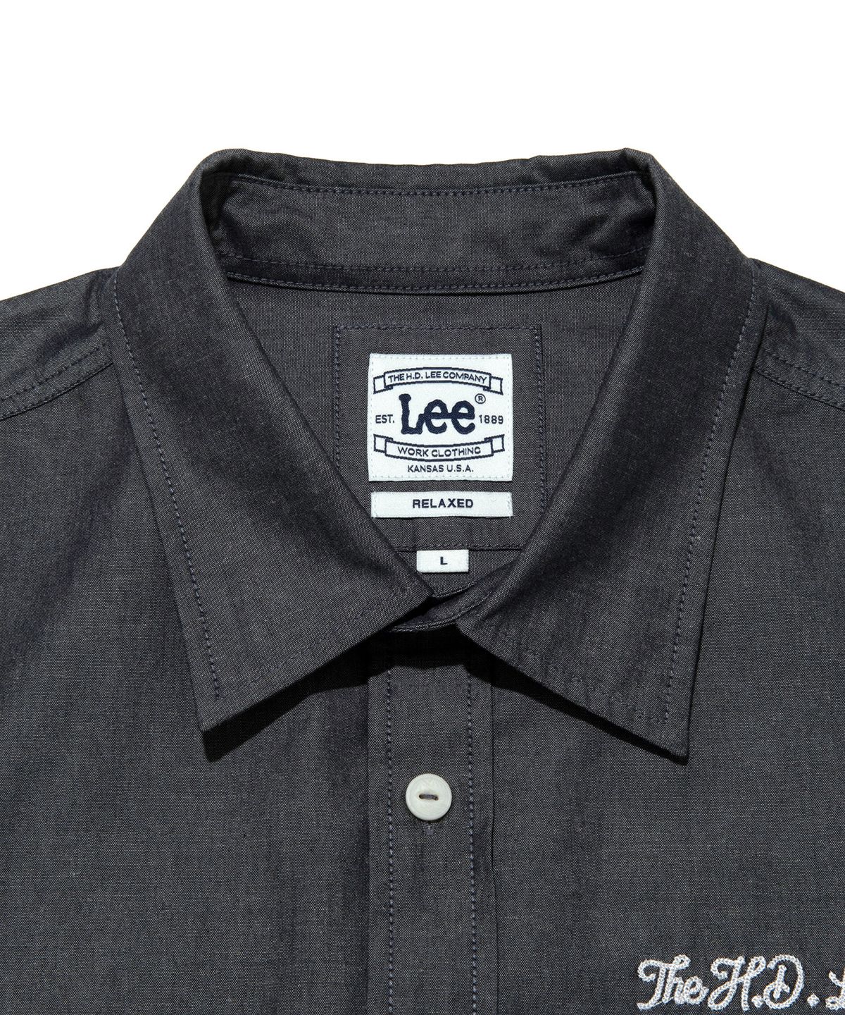 리(LEE) 레터링 자수 포켓 반팔 셔츠 블랙