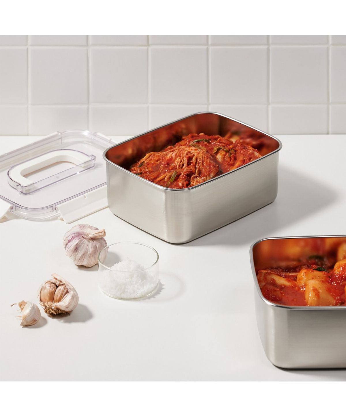 자주(JAJU) 보관이 편리한 스텐 모듈러 밀폐용기 3.3L 화이트