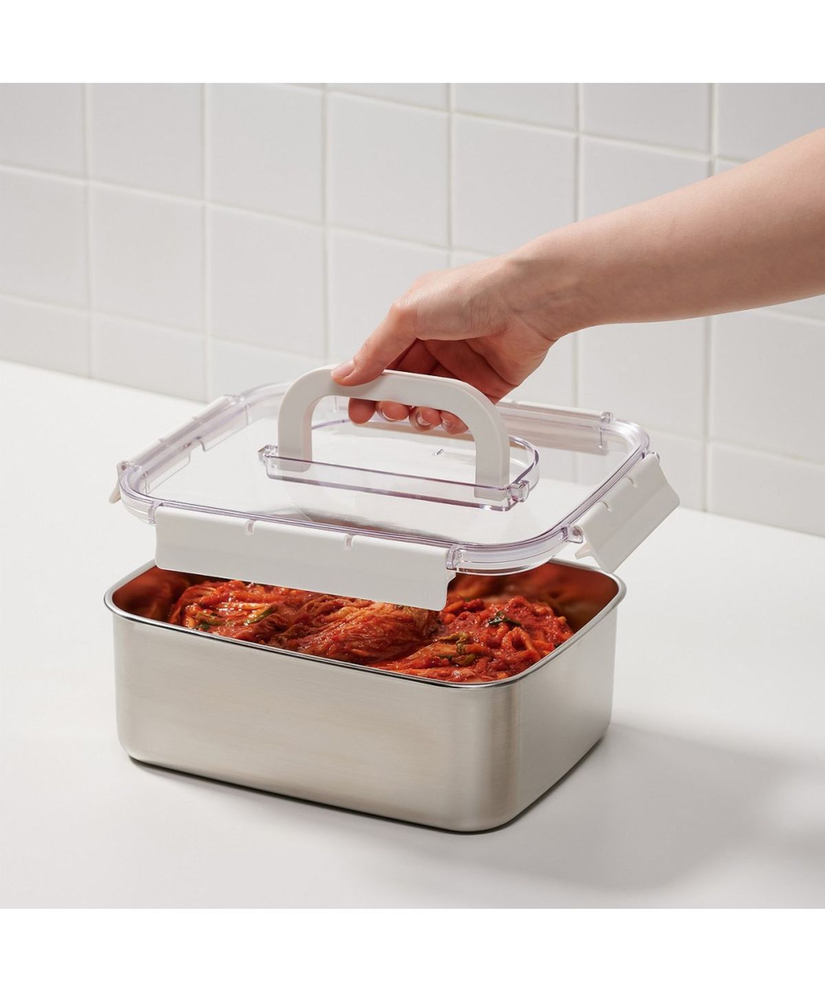 자주(JAJU) 보관이 편리한 스텐 모듈러 밀폐용기 3.3L 화이트