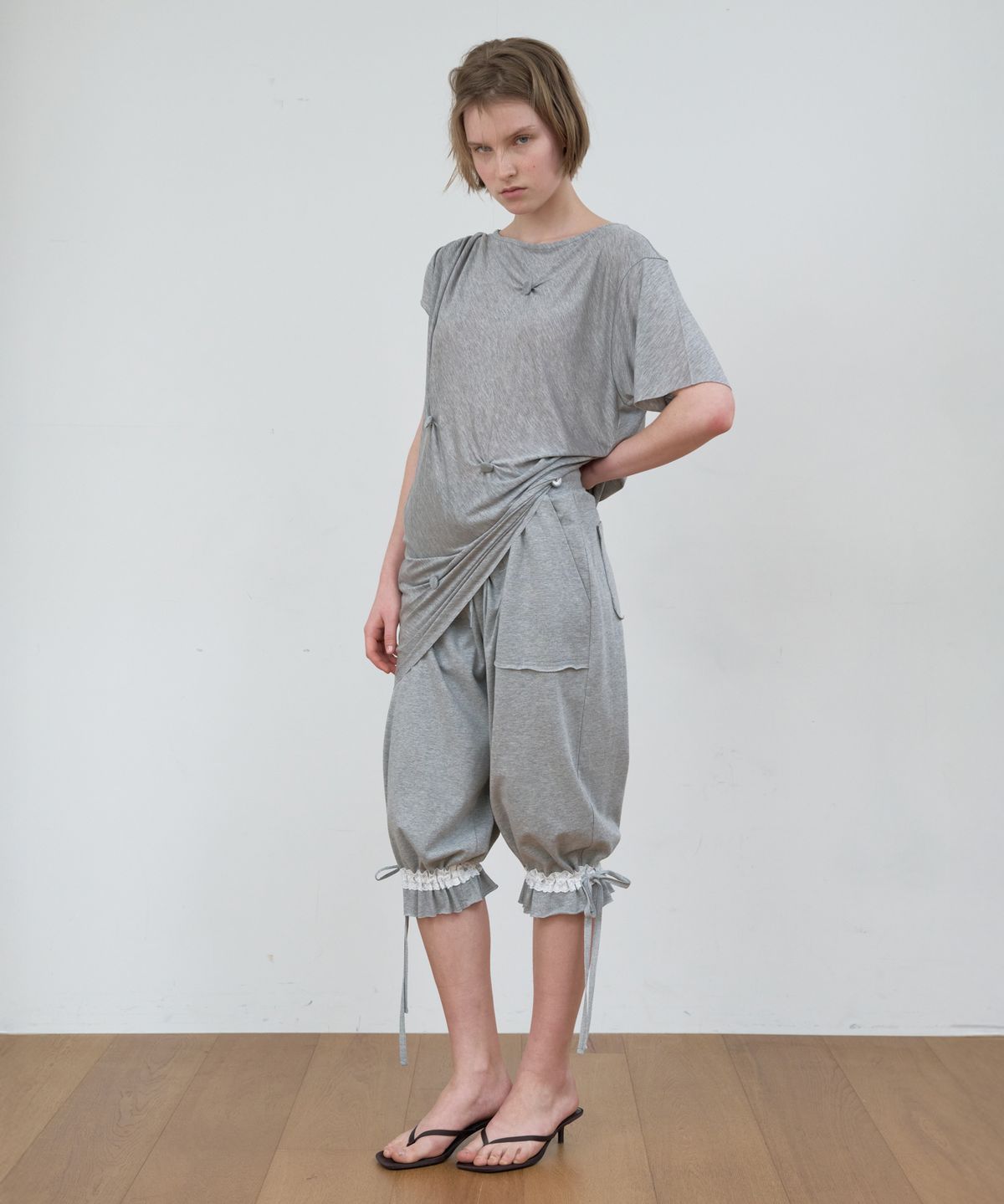 마조네(MA JOURNEE) LACE TIE SWEAT PANTS_MELANGE