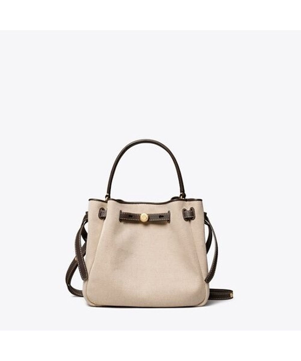 토리버치(TORYBURCH) 로미 캔버스 버킷백 - 더스티 아몬드 / 비앙코 화이트