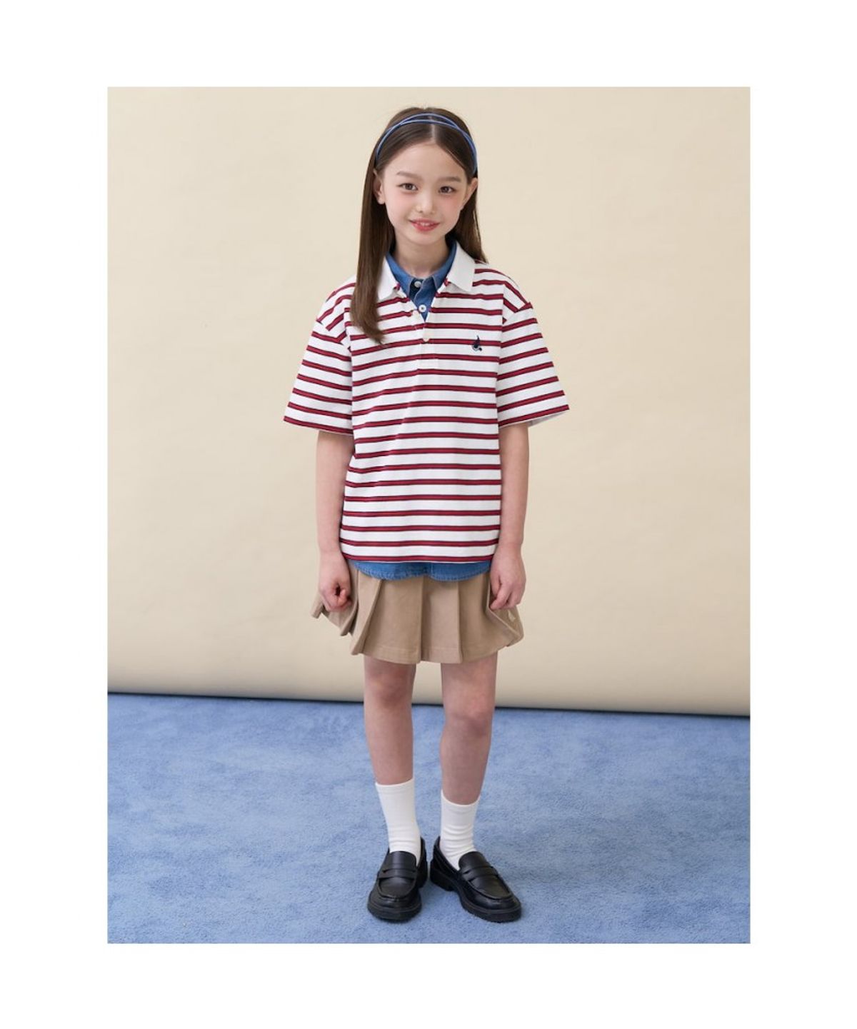 빈폴 키즈(BEANPOLE KIDS) 멀티 스트라이프 럭비 반소매 티셔츠  화이트 (BI6342U041)