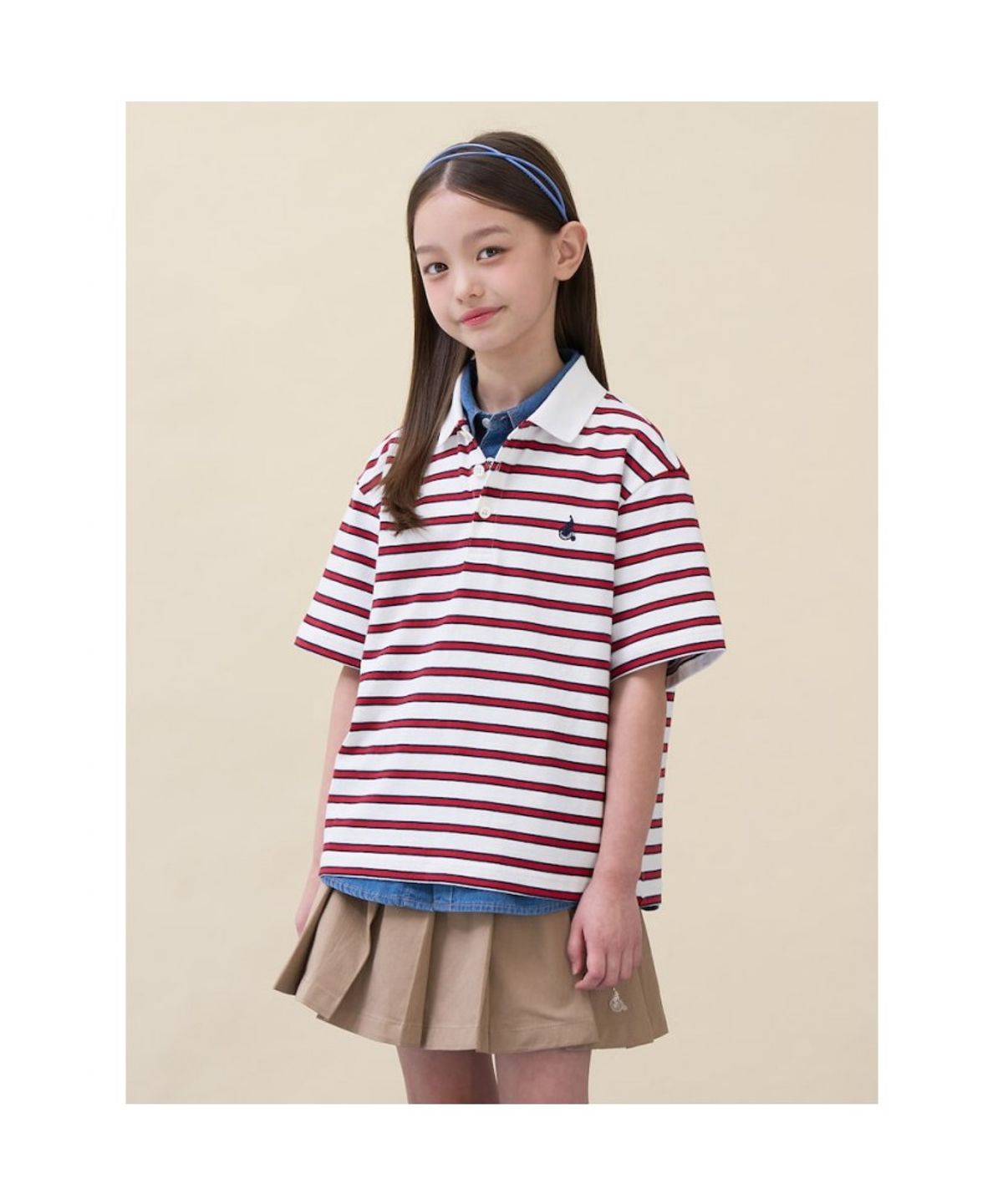 빈폴 키즈(BEANPOLE KIDS) 멀티 스트라이프 럭비 반소매 티셔츠  화이트 (BI6342U041)