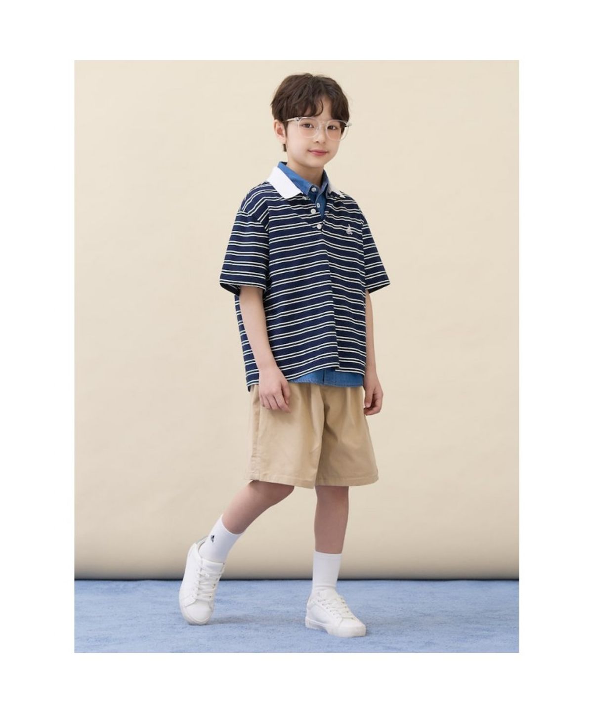 빈폴 키즈(BEANPOLE KIDS) 멀티 스트라이프 럭비 반소매 티셔츠  네이비 (BI6342U04R)