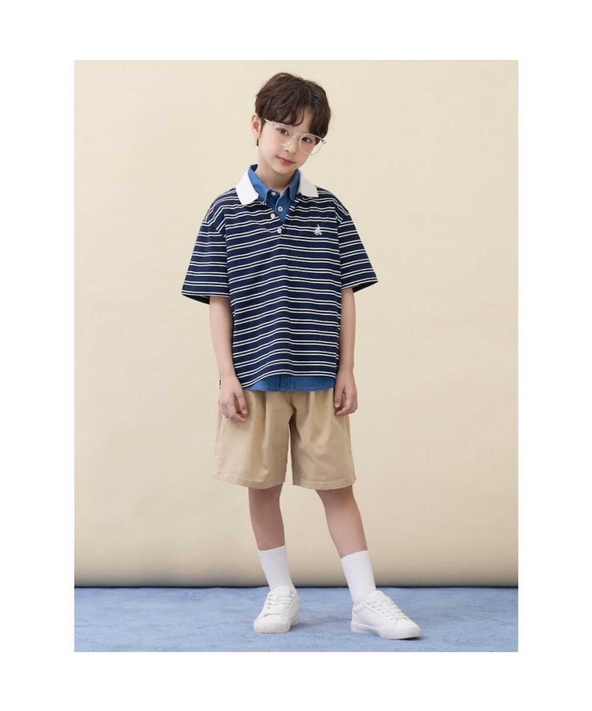 빈폴 키즈(BEANPOLE KIDS) 멀티 스트라이프 럭비 반소매 티셔츠  네이비 (BI6342U04R)