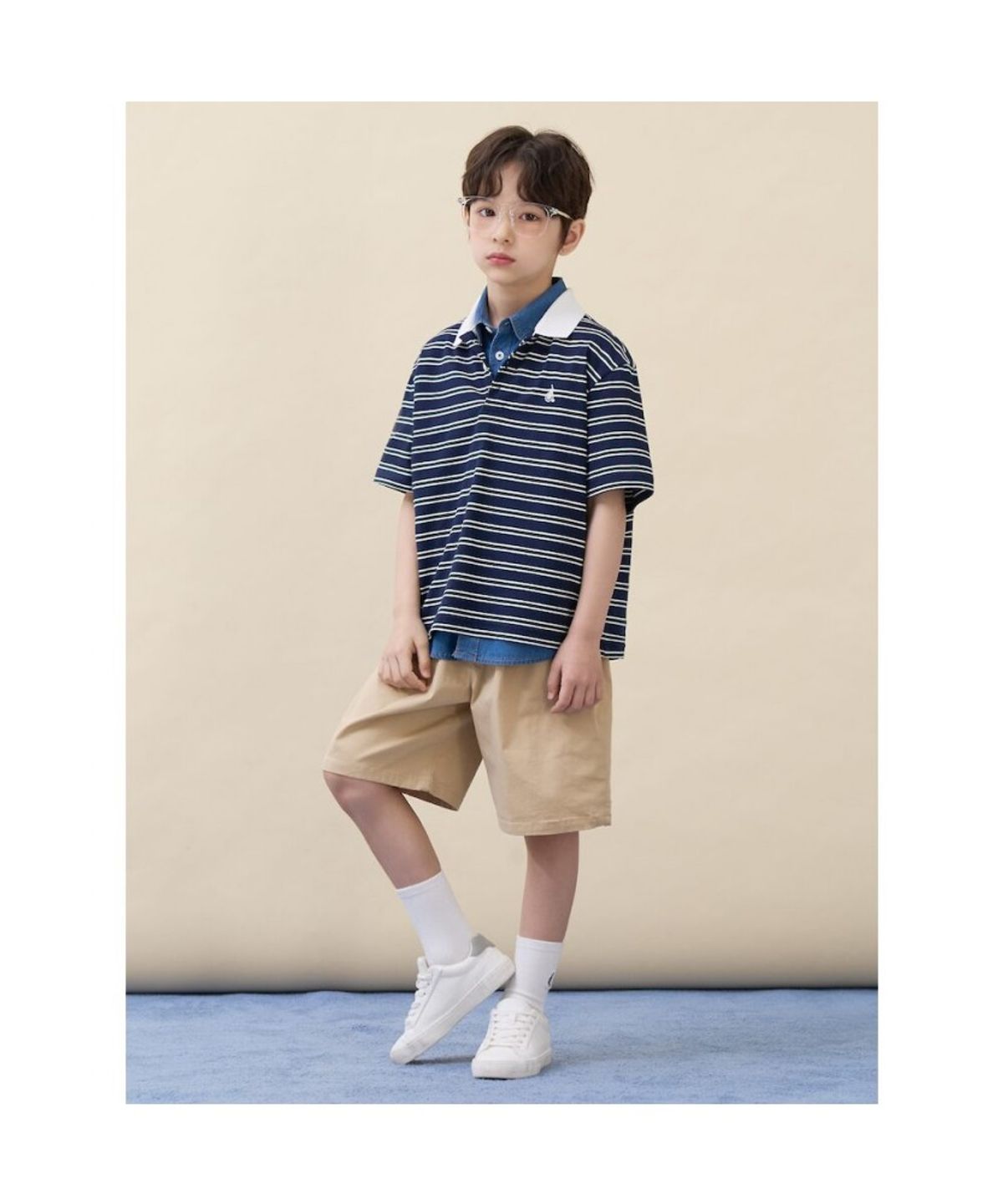 빈폴 키즈(BEANPOLE KIDS) 멀티 스트라이프 럭비 반소매 티셔츠  네이비 (BI6342U04R)