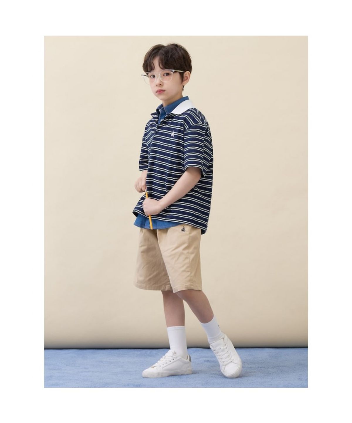 빈폴 키즈(BEANPOLE KIDS) 멀티 스트라이프 럭비 반소매 티셔츠  네이비 (BI6342U04R)