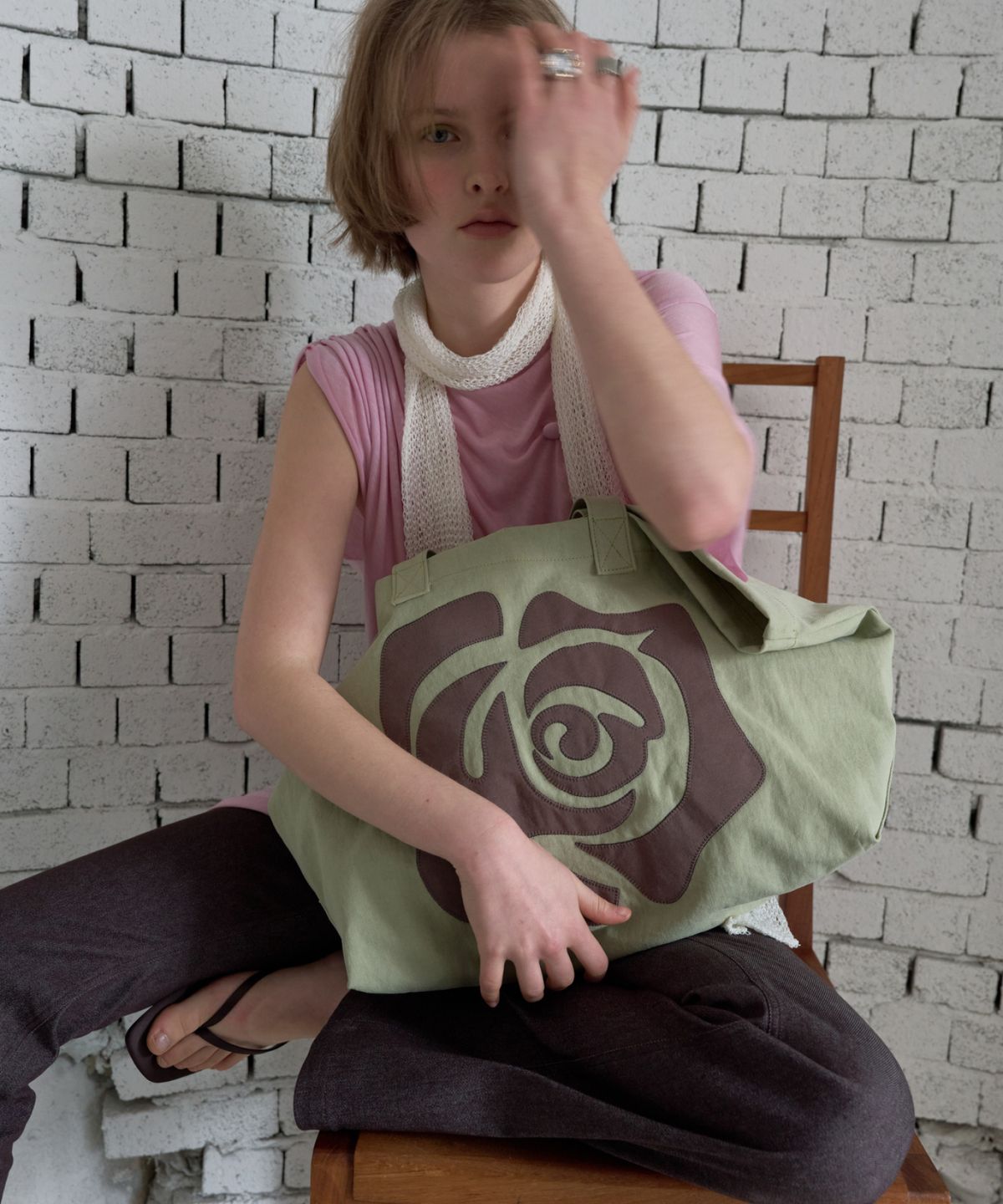 마조네(MA JOURNEE) ROSE PATCH ECO BAG_GREEN