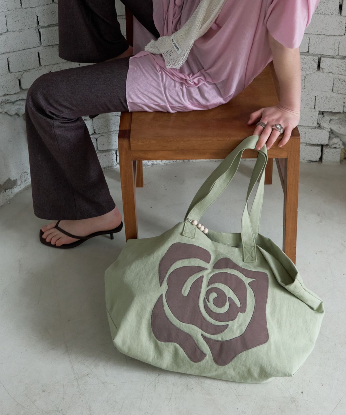 마조네(MA JOURNEE) ROSE PATCH ECO BAG_GREEN