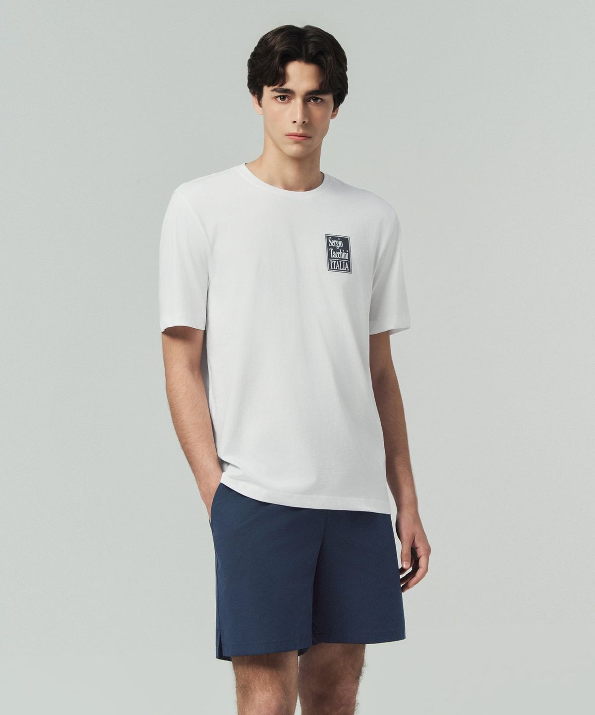세르지오 타키니(SERGIO TACCHINI) M 백 아트웍 코튼 반팔 티셔츠 (White)