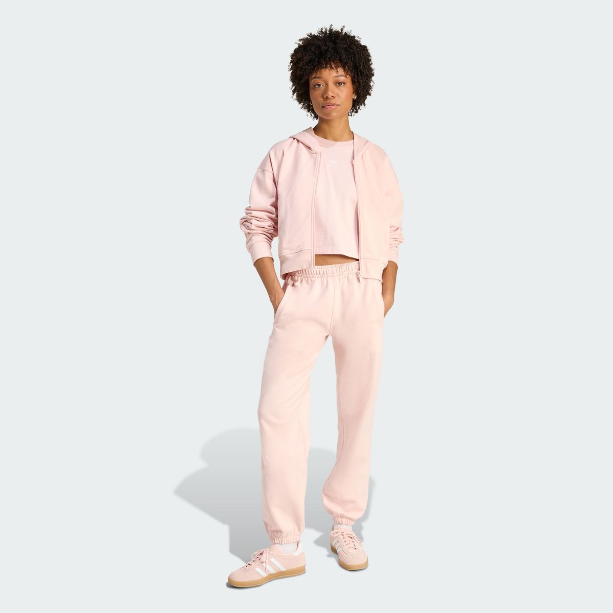 아디다스(ADIDAS) 에센셜 프렌치 테리 크롭 지퍼 후디 - 샌드핑크 / KE3217