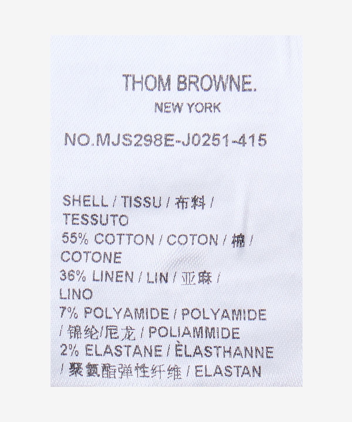 톰 브라운(THOM BROWNE) 텍스처드 코튼 리넨 RWB 자수 반소매 티셔츠 - 네이비 / MJS298EJ0251415