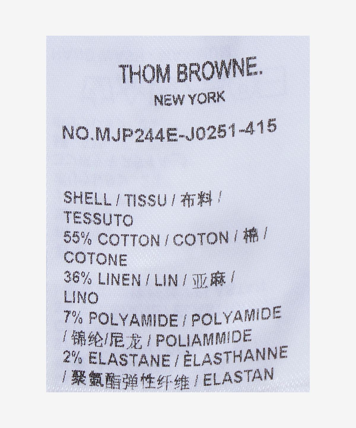 톰 브라운(THOM BROWNE) 텍스처드 코튼 리넨 RWB 자수 반소매 폴로 셔츠 - 네이비 / MJP244EJ0251415