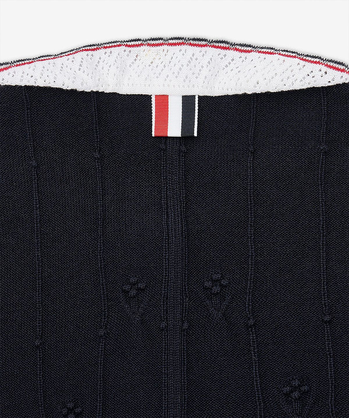 톰 브라운(THOM BROWNE) 메리노 울 보블 스티치 레이스 트림 가디건 - 네이비 / FKC697BY1051415
