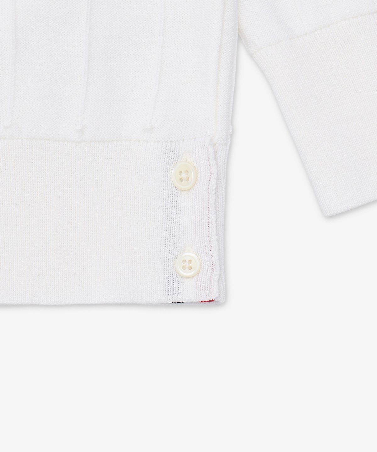 톰 브라운(THOM BROWNE) 메리노 울 보블 스티치 레이스 트림 가디건 - 화이트 / FKC697AY1051100