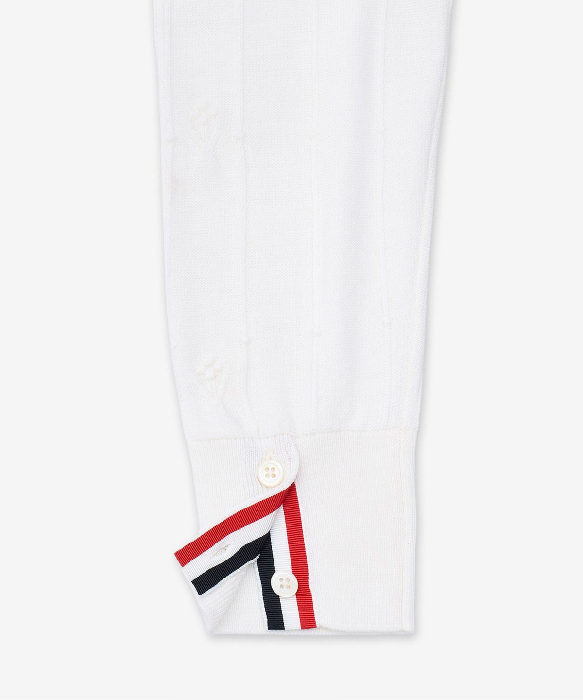 톰 브라운(THOM BROWNE) 메리노 울 보블 스티치 레이스 트림 가디건 - 화이트 / FKC697AY1051100