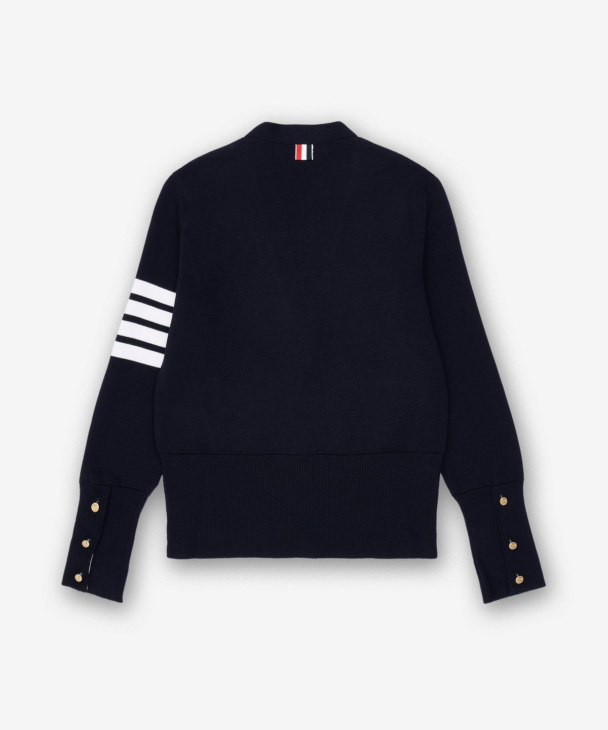 톰 브라운(THOM BROWNE) 울 4-바 브이넥 가디건 - 네이비 / FKC207A00014415