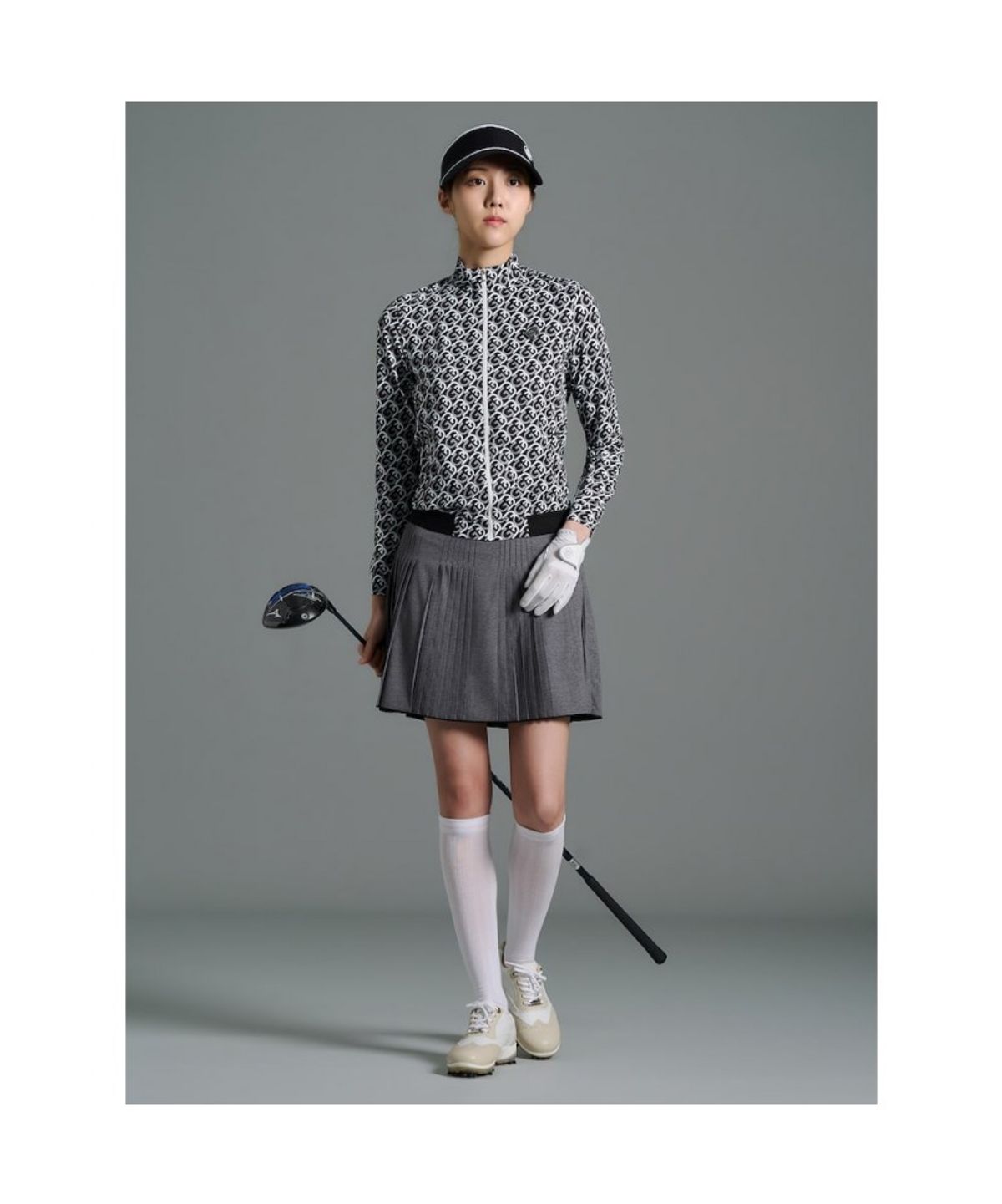 빈폴골프(BEANPOLE GOLF) [B_under] 여성 패턴 풀집업 긴소매 티셔츠  블랙