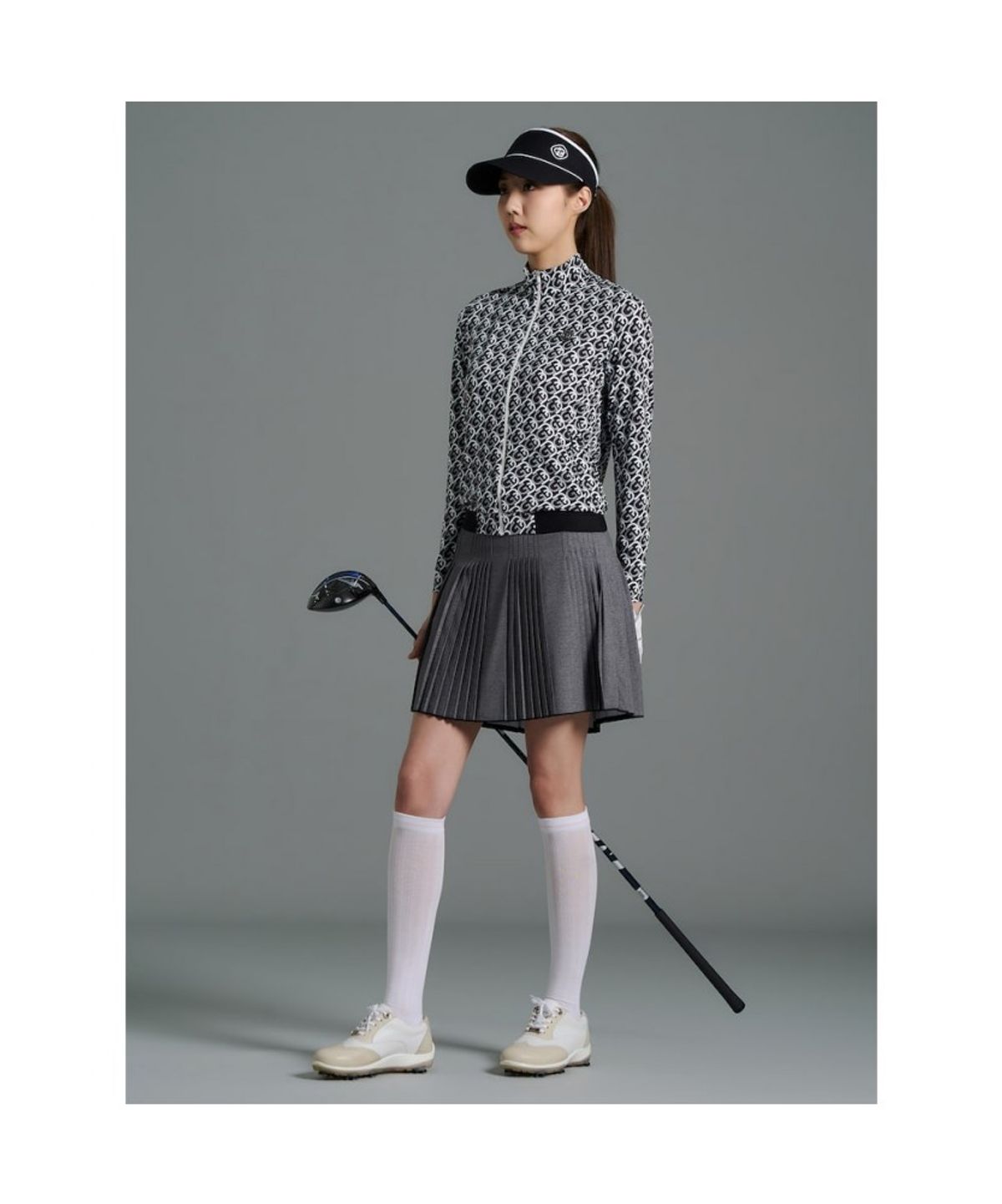 빈폴골프(BEANPOLE GOLF) [B_under] 여성 패턴 풀집업 긴소매 티셔츠  블랙