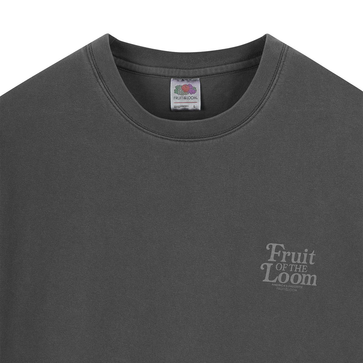 프룻오브더룸(FRUIT OF THE LOOM) 피그먼트 로고 그래픽 반팔티(CHARCOAL GREY)