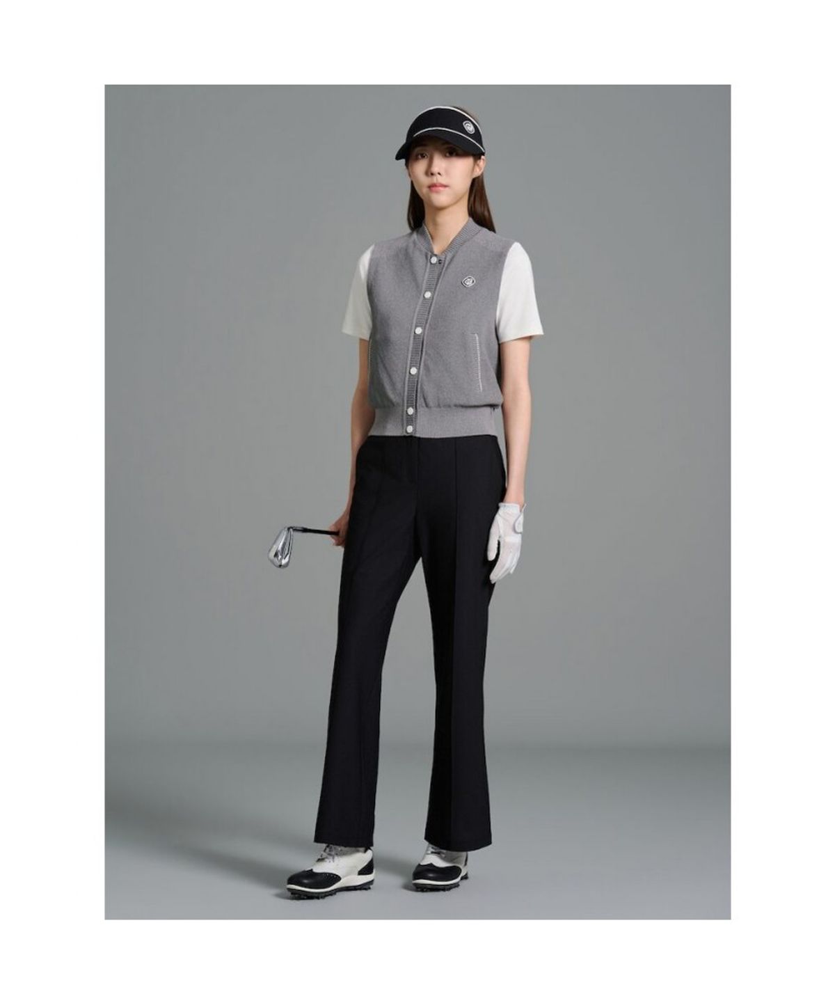 빈폴골프(BEANPOLE GOLF) 여성 칼라넥 풀오픈 니트 베스트  그레이