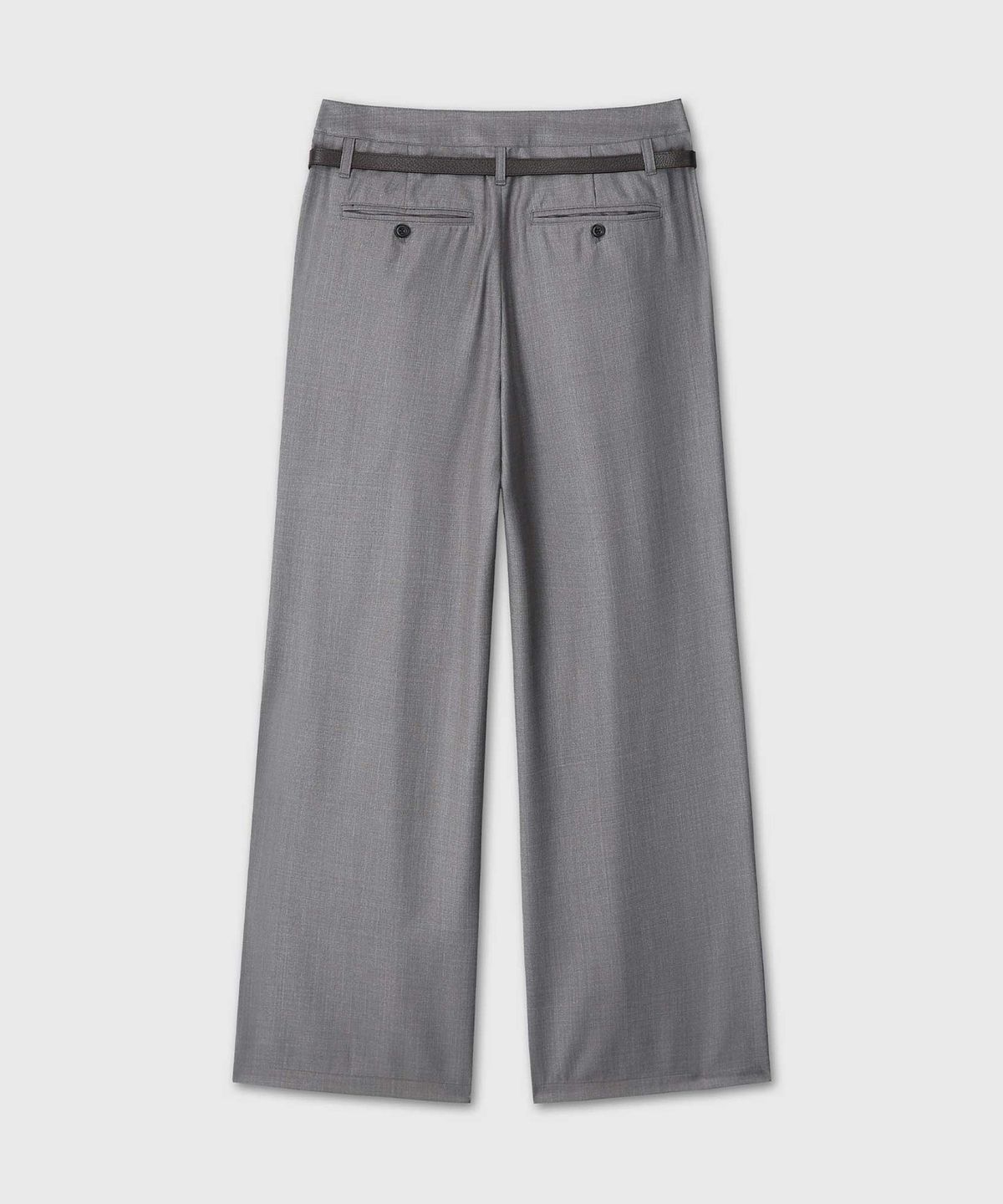 베른(VERN) LEATHER BELTED BOX PLEATED SLACKS (GRAY)