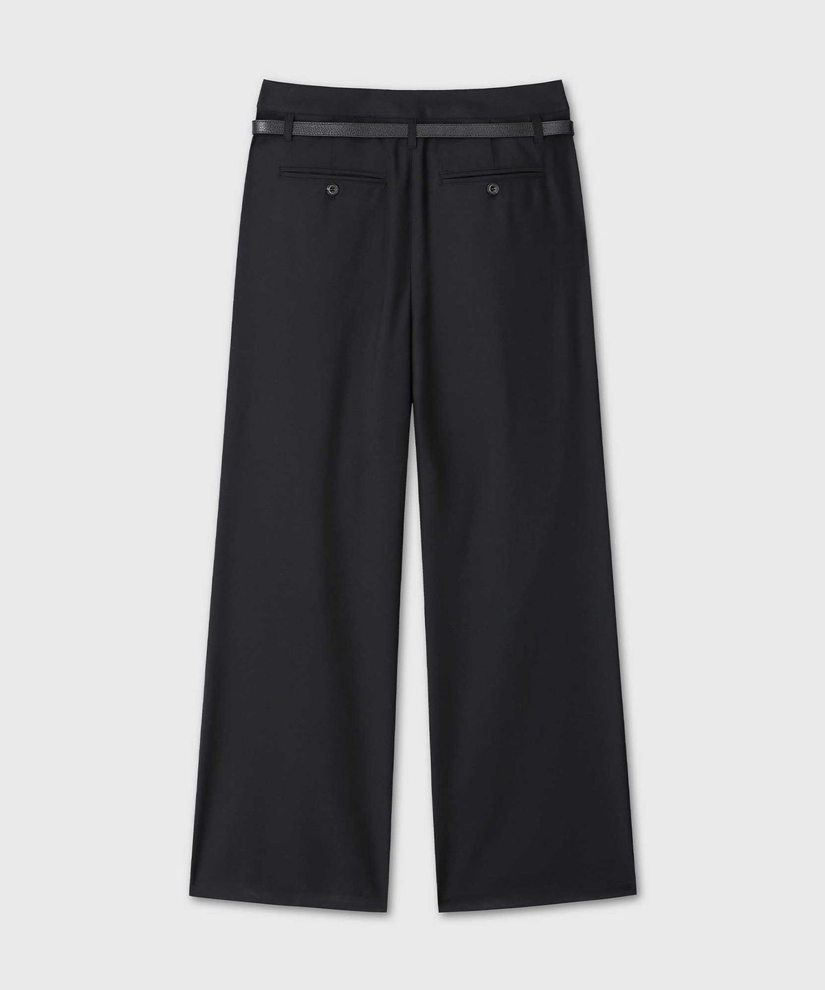 베른(VERN) LEATHER BELTED BOX PLEATED SLACKS (BLACK)