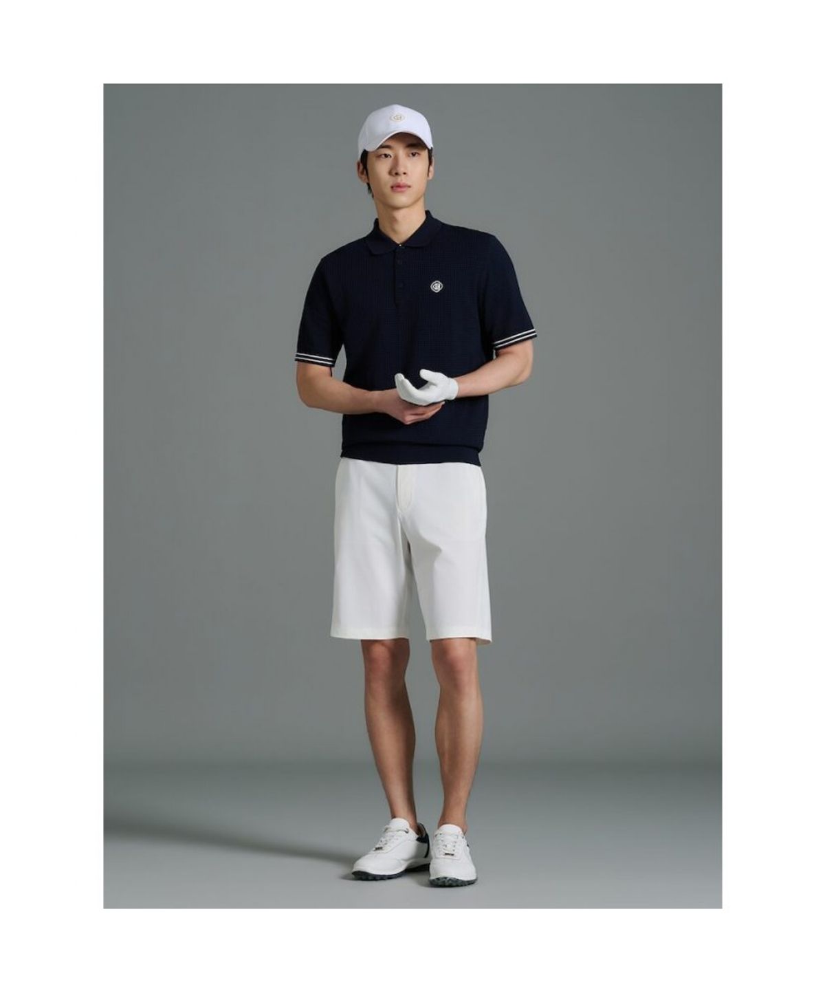 빈폴골프(BEANPOLE GOLF) [HERITAGE] 남성 니트 스카시 텍스처 반소매 칼라티  네이비