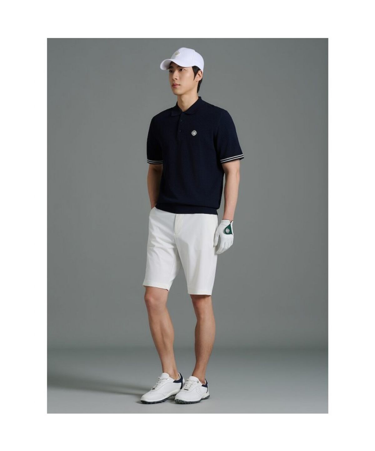 빈폴골프(BEANPOLE GOLF) [HERITAGE] 남성 니트 스카시 텍스처 반소매 칼라티  네이비
