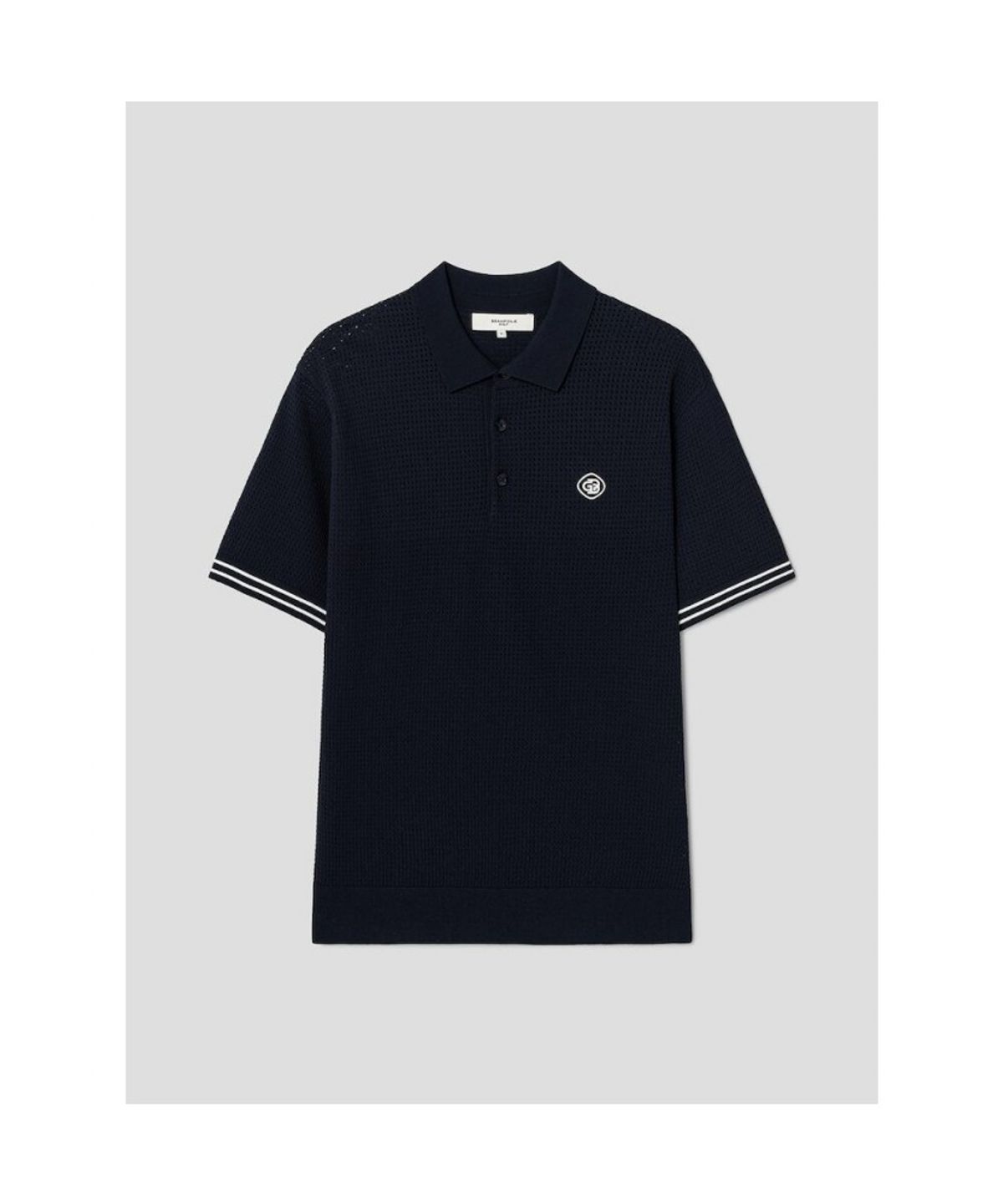 빈폴골프(BEANPOLE GOLF) [HERITAGE] 남성 니트 스카시 텍스처 반소매 칼라티  네이비