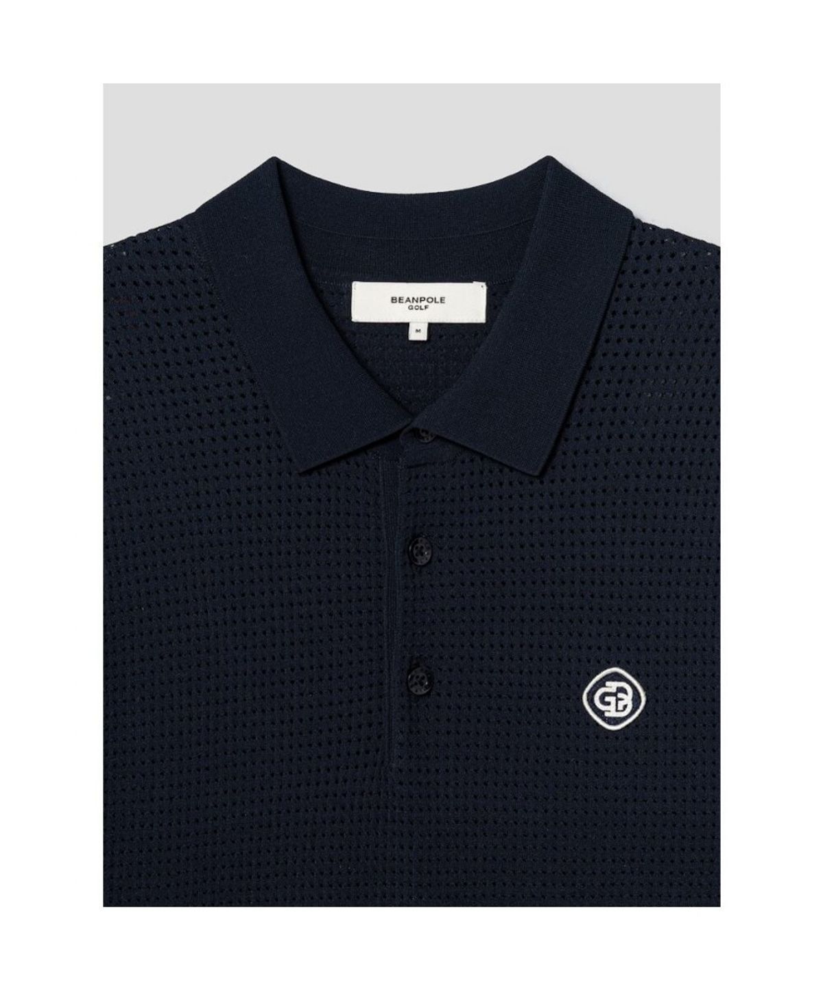빈폴골프(BEANPOLE GOLF) [HERITAGE] 남성 니트 스카시 텍스처 반소매 칼라티  네이비