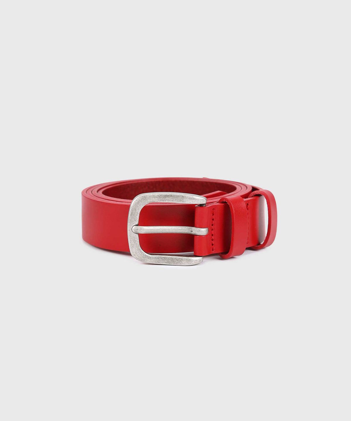 베른(VERN) MATTE SILVER FRAME LEATHER BELT (RED)