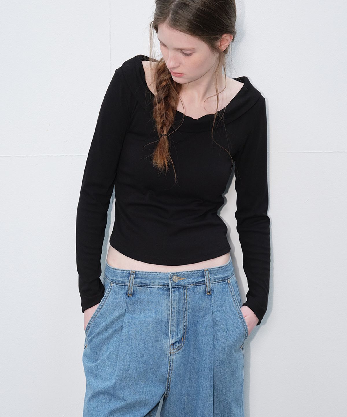 프리버07(FRIVER07) Drape neck t-shirt [FRSP06LT04]_Black