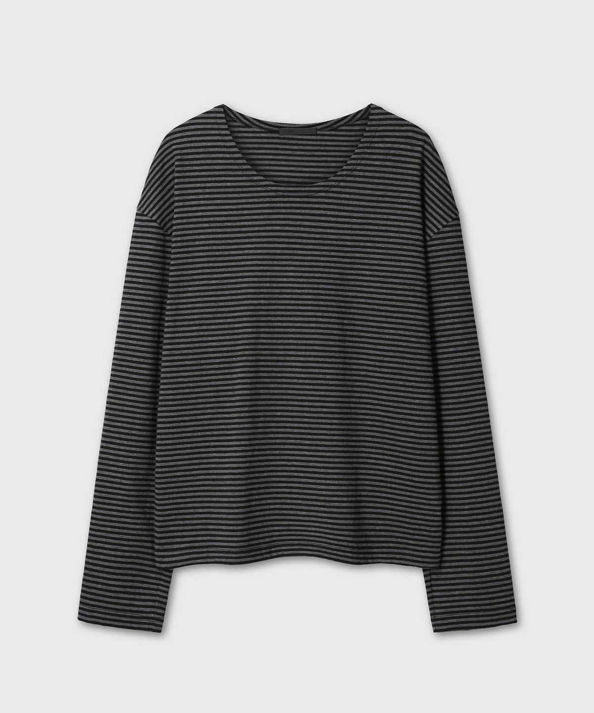 베른(VERN) BOAT NECK STRIPE LONG SLEEVE (CHARCOAL/BLACK)
