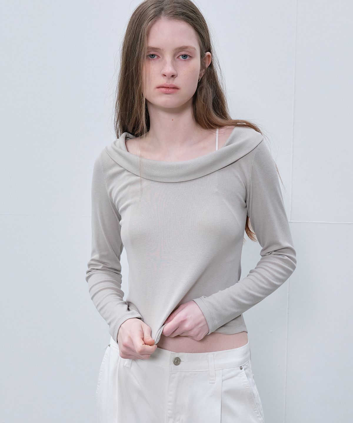 프리버07(FRIVER07) Drape neck t-shirt [FRSP06LT03]_Light gray