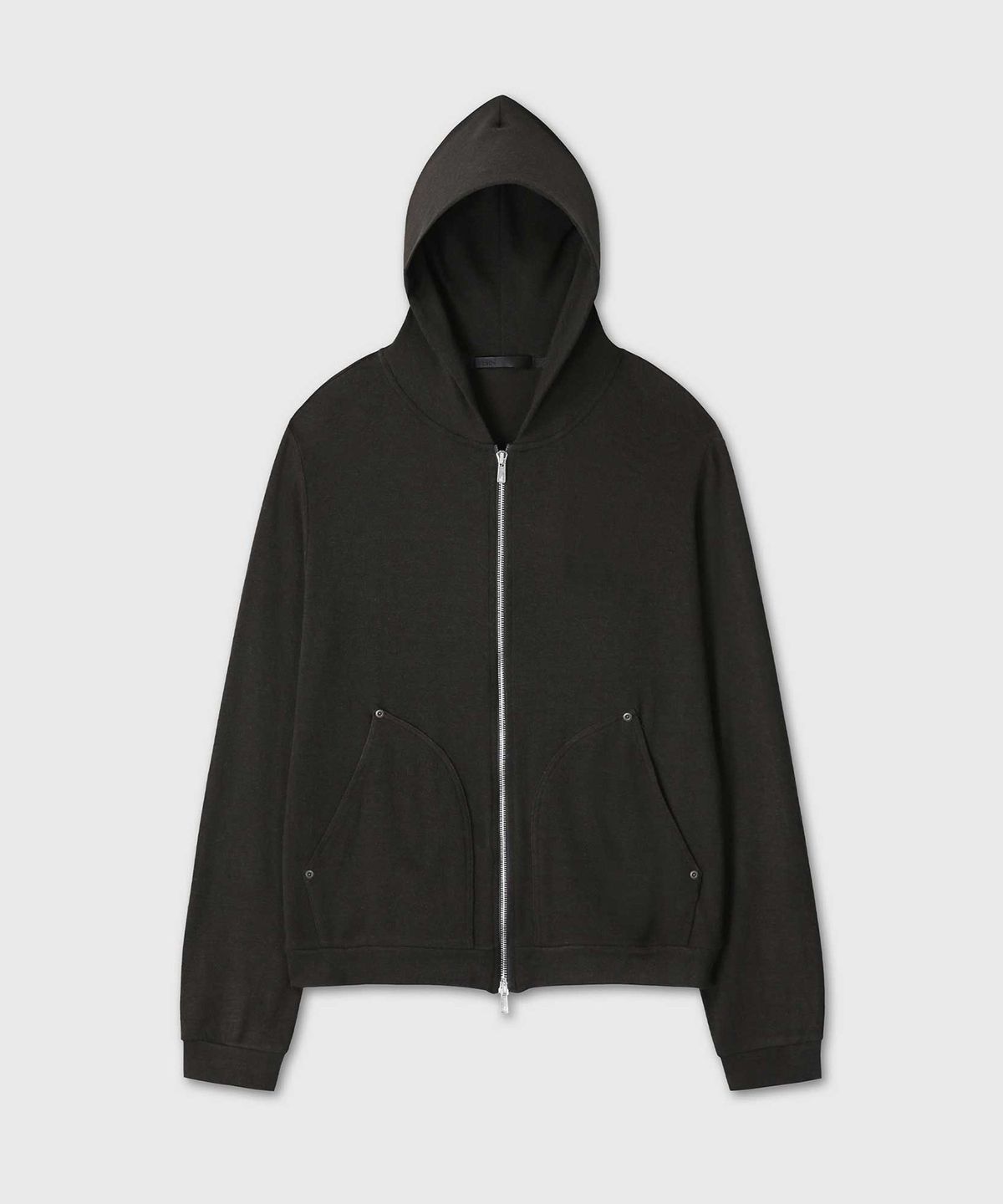 베른(VERN) ANGORA BLEND SLIM CROP HOODED ZIP-UP (BLACK)
