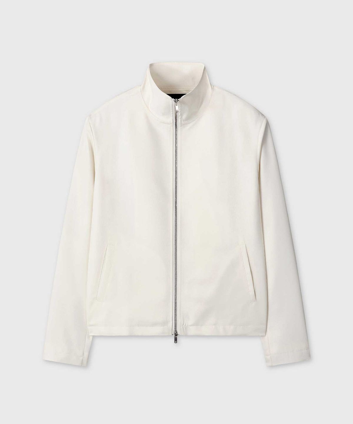 베른(VERN) WOOL SILK SATIN HIGH NECK ZIP-UP JACKET (WHITE)