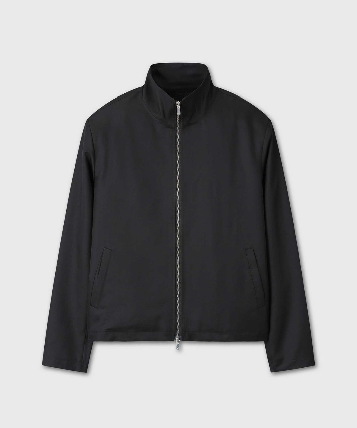 베른(VERN) WOOL SILK SATIN HIGH NECK ZIP-UP JACKET (BLACK)