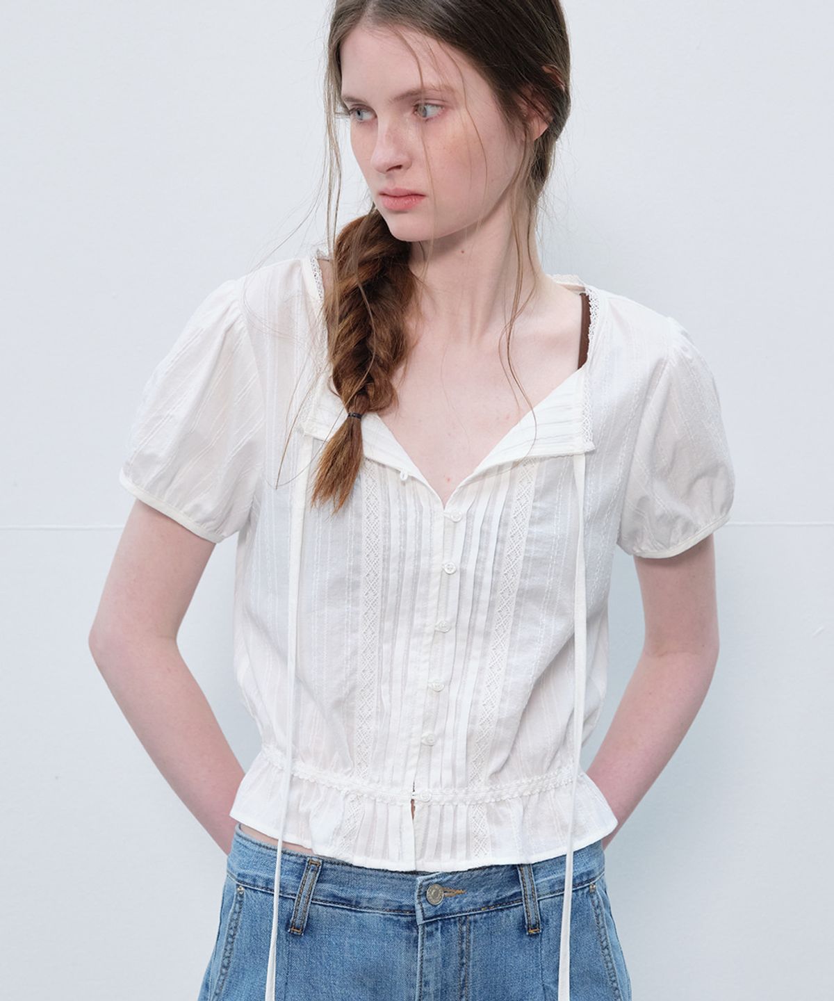 프리버07(FRIVER07) Lace pintuck shirring blouse [FRSP06BL14]_Ivory