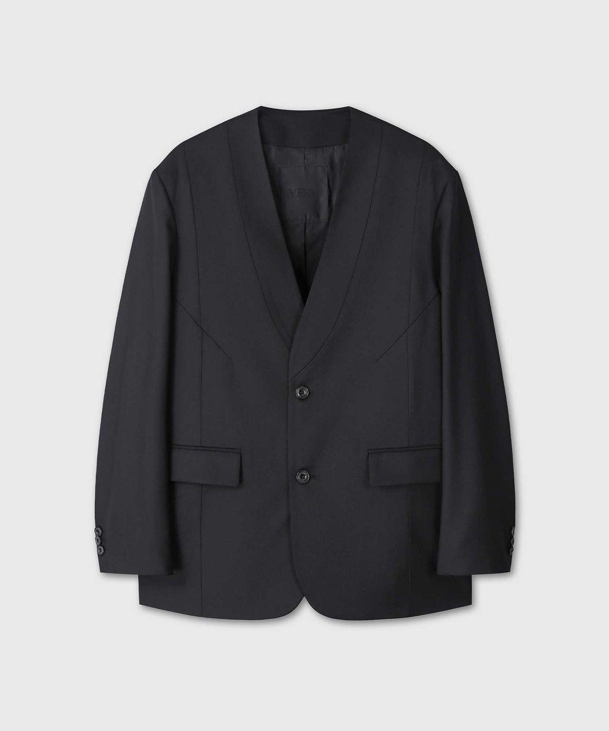 베른(VERN) VAGUE FLUID WOOL COLLARLESS BLAZER (BLACK)