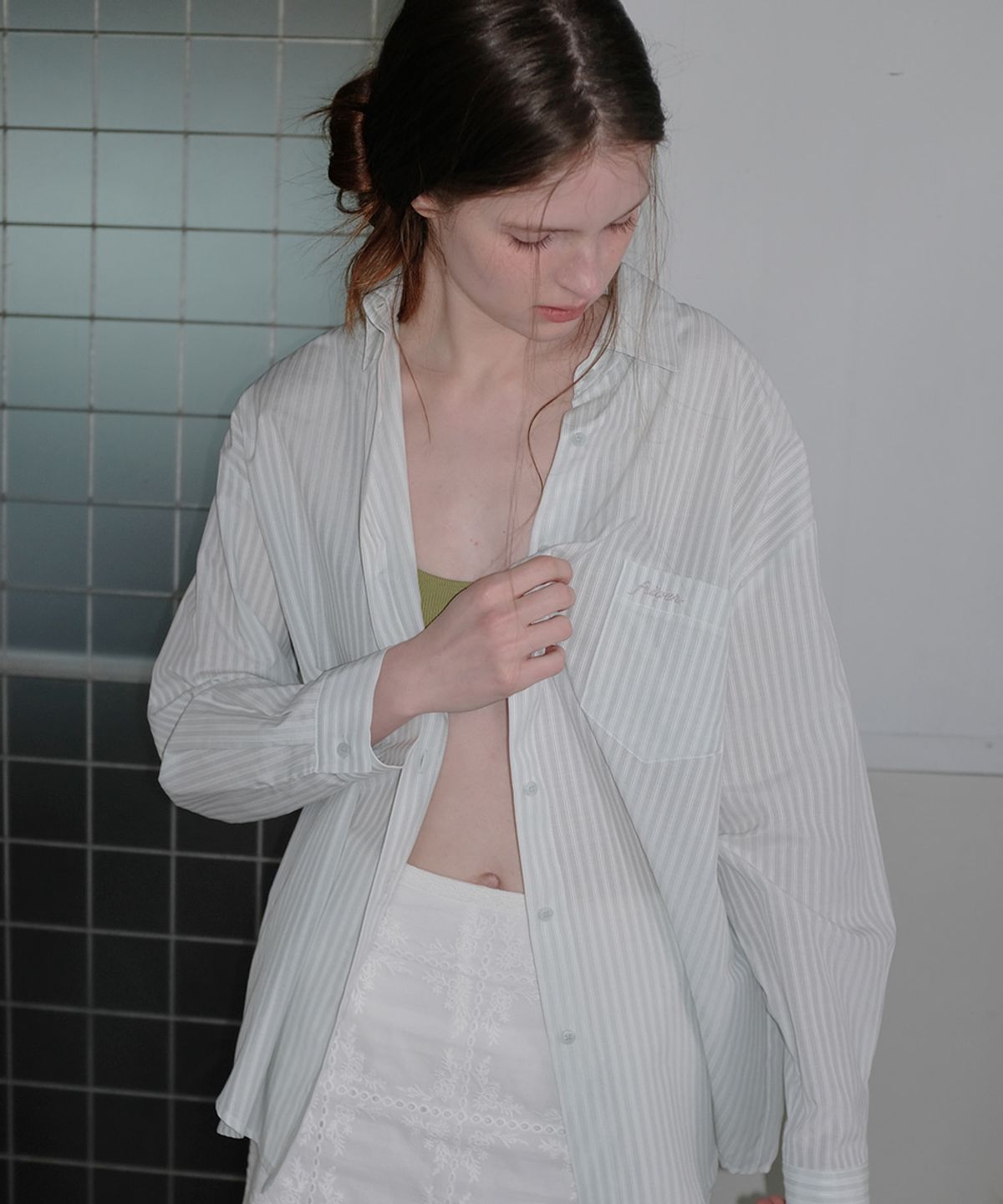프리버07(FRIVER07) Stitch logo stripe pocket shirt [FRSP06SH03]_Mint