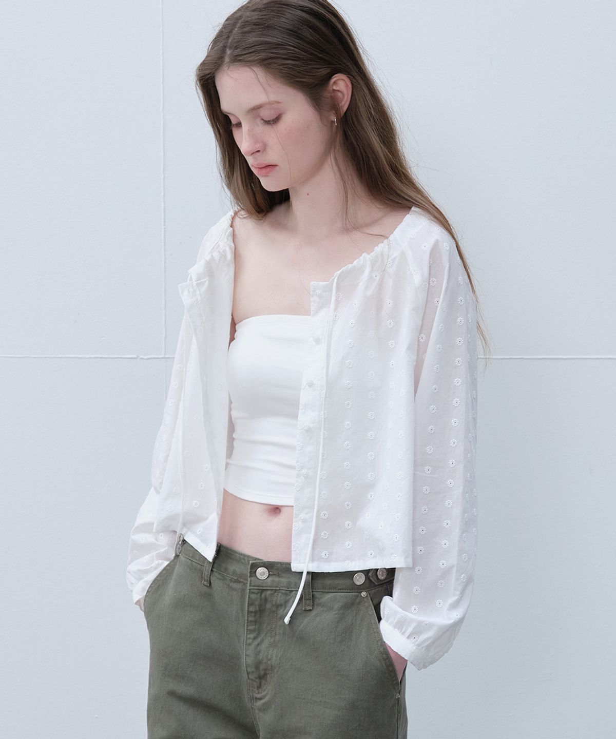 프리버07(FRIVER07) Flower eyelet tie blouse [FRSP06BL07]_White