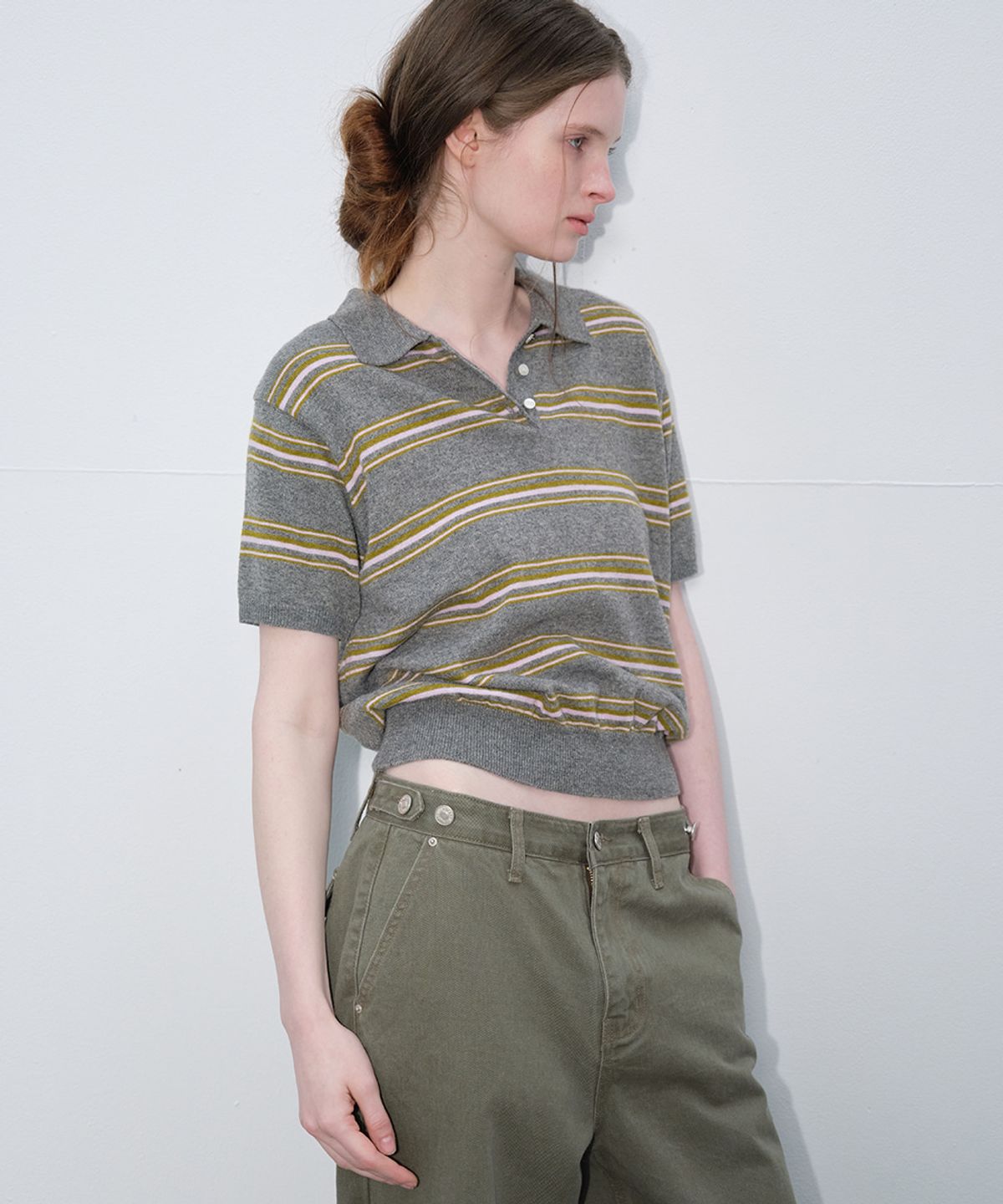 프리버07(FRIVER07) Multi stripe collar knit [FRSP06TN03]_Gray