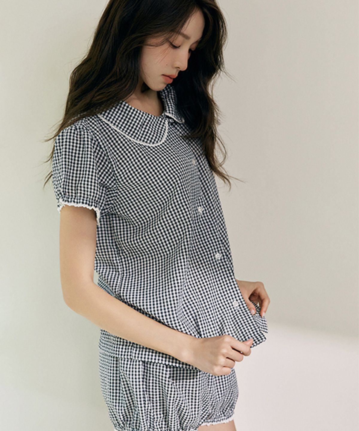 세이드(CEID) [w] 미니 깅엄 체크 반팔 파자마 셋업