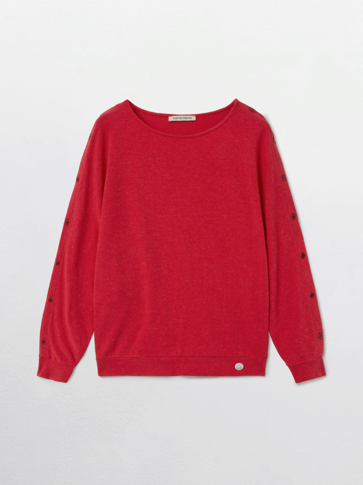 피브스피브스(PEEVES PEEVES) Split Button Open Sleeve Top / Red